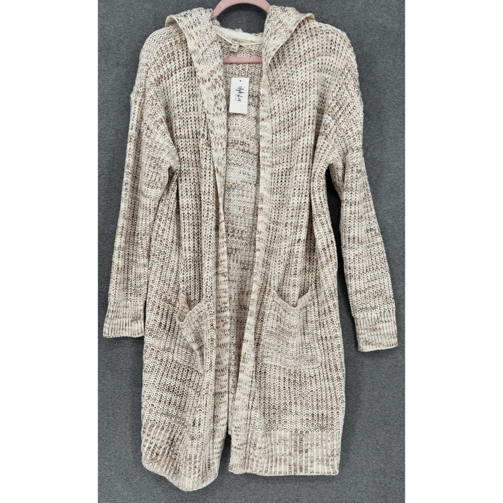 Womens Hooded Open Front Knit Cardigan Sweater Petite‎ XL NWT Winter White Brown
